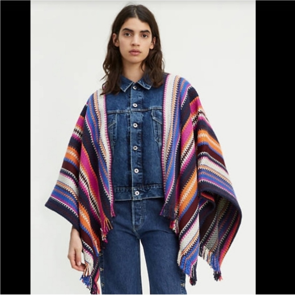 NWT Levi’s Jean Jacket Striped Sweater Poncho Small